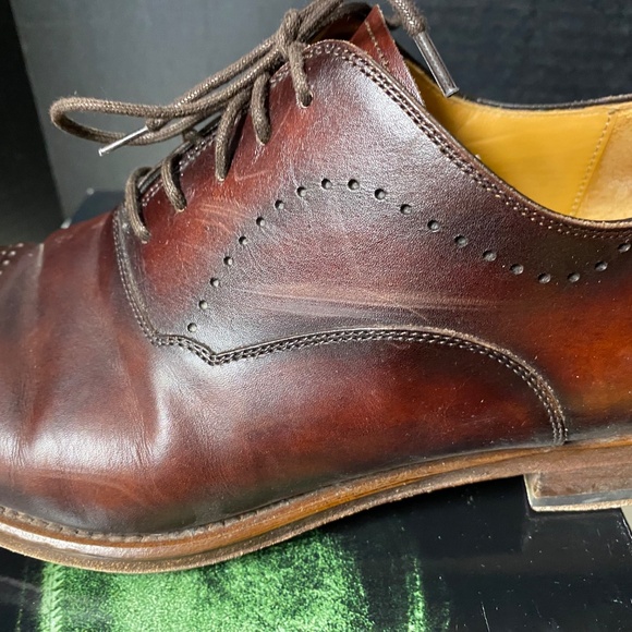 Magnanni Size 9.5 ZALO Shoes Mid Brown Leather Derby Oxford Lace Up With Box